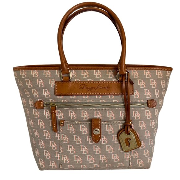 Dooney & Bourke Handbags - Dooney and Bourke Grey and Pink Canvas and Leather Vintage Shoulder bag Large